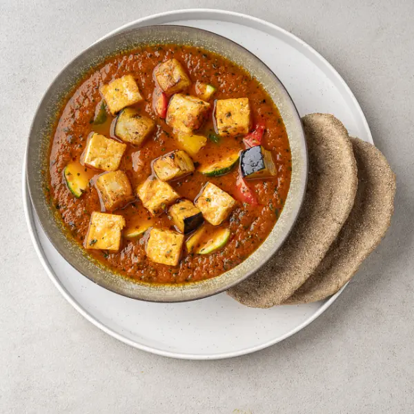 Moroccan Tofu & Veggie Stew With Protein Bread